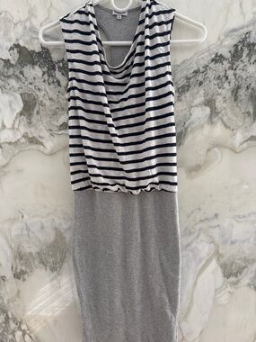 Splendid Navy & White Striped Tank Dress with Gray Ribbed Back